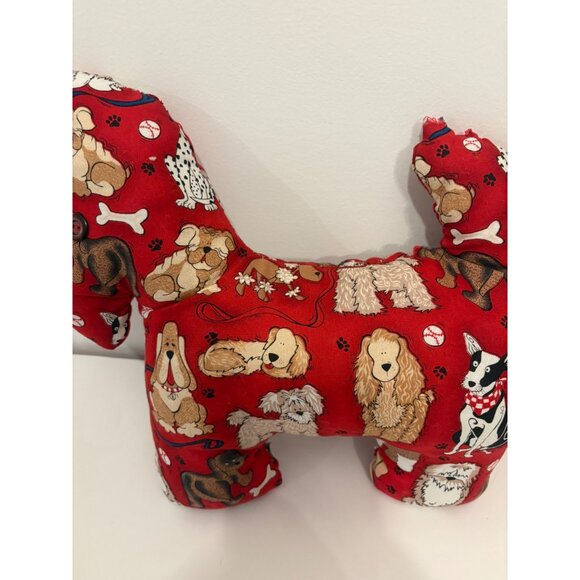 Dog-Themed Handmade Red Plush Stuffed Animal Toy With Cute Cartoon Dog Print - Picture 2 of 10